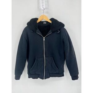 Armani Exchange Mens Black Faux Fur Lined Zip Up Hoodie Winter Jacket Sz Medium